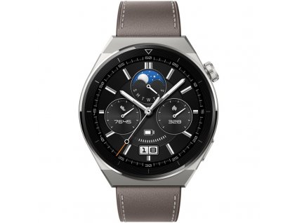 Chytré hodinky Huawei Watch GT3 Pro 46 mm - Light Titanium Case + Gray Leather Strap