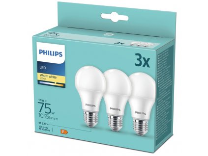 Žárovka LED Philips klasik, 10W, E27, teplá bílá, 3ks
