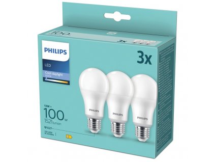 Žárovka LED Philips klasik, 13W, E27, chladná denní, 3ks