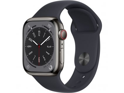 Chytré hodinky Apple Watch Series 8 GPS + Cellular 45mm pouzdro z grafitově šedé nerezové oceli - temně inkoustový sportovní řemínek