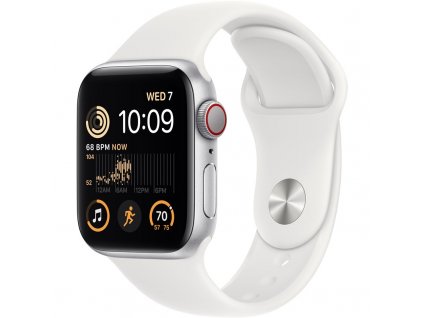 Chytré hodinky Apple Watch SE 2022 GPS + Cellular 40mm pouzdro ze stříbrného hliníku - bílý sportovní řemínek