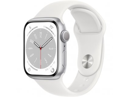 Chytré hodinky Apple Watch Series 8 GPS 41mm pouzdro ze stříbrného hliníku - bílý sportovní řemínek