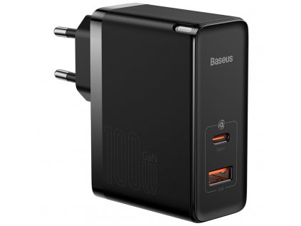 Nabíječka do sítě Baseus GaN5 Pro, USB-C + USB-A 100W - černá