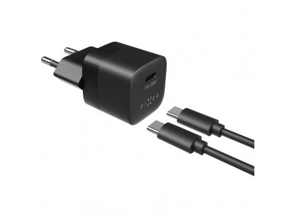 Nabíječka do sítě FIXED Mini USB-C PD 20W + USB-C kabel 1m - černá