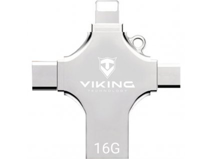 Flash USB Viking 16 GB, USB/USB-C/Micro USB/Lightning - stříbrný