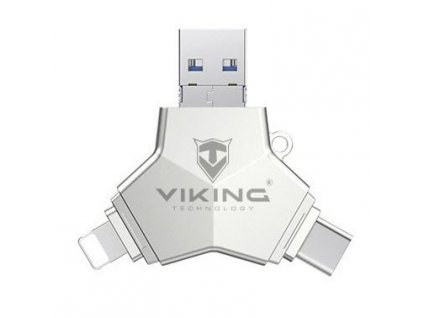 Flash USB Viking 64GB, USB/USB-C/Micro USB/Lightning - stříbrný