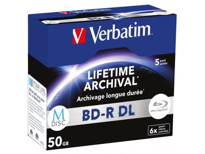 Disk Verbatim M-DISC BD-R DL 50GB, 6x, jewel case 5 ks