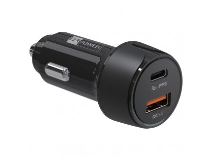 Adaptér do auta ER Power USB-C, USB-A, 30W - černý