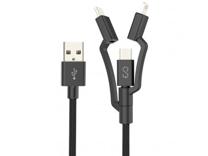 Kabel Epico 3v1 USB/USB-C, Lightning, Micro USB, 1,2m - černý