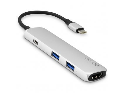 USB Hub Epico USB-C/4K HDMI, USB-C 3.0 PD 60W, 2x USB - stříbrný