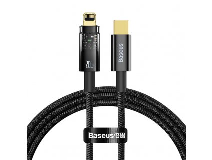 Kabel Baseus Explorer Series USB-C/Lightning s inteligentním vypnutím 20 W, 1m - černý