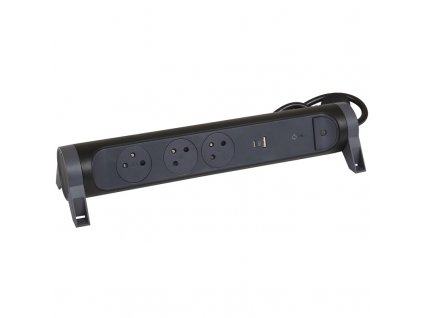 Přepěťová ochrana Legrand 3x zásuvka, USB, USB-C, 1,5m - černá