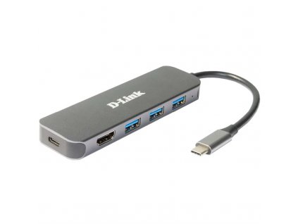 USB Hub D-Link 5v1 z USB-C na HDMI a funkcí Power Delivery - šedý