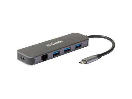 USB Hub D-Link 5v1 z USB-C na Gigabit Ethernet a funkcí Power Delivery - šedý