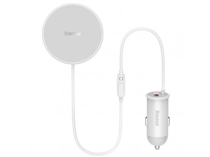 Adaptér do auta Baseus CW01 s bezdrátovým nabíjením + USB-A, 15 W+25 W - bílý