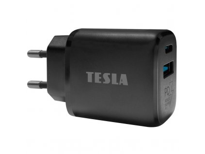 Nabíječka do sítě Tesla Power Charger T220, 1×USB, 1× USB-C 25 W PD 3.0 - černá