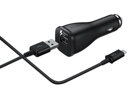 Adaptér do auta Samsung EP-LN915U, 1x USB, 2A, s funkcí rychlonabíjení + MicroUSB kabel - černý