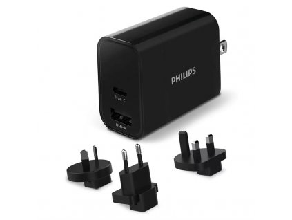 Cestovní adaptér Philips 1x USB A, 1x USB-C
