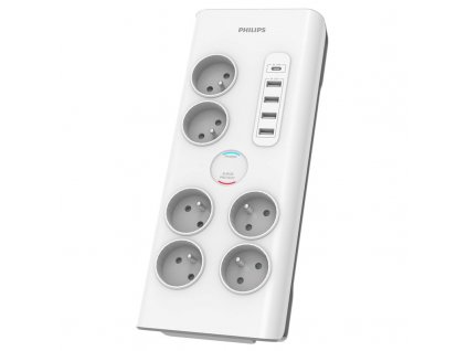 Přepěťová ochrana Philips 6x zásuvka, 4xUSB, 1x USB-C, 2m - bílá