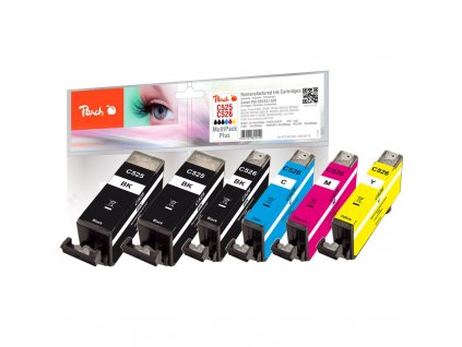 Inkoustová náplň Peach Canon CLI-526, MultiPack Plus, 2x19, 4x9 ml CMYK kompatibilní