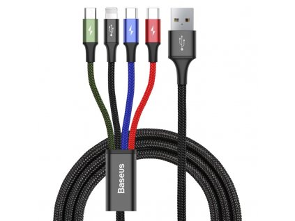 Kabel Baseus 4v1, USB/2x USB-C, Lightning, Micro USB, 1,2m - černý