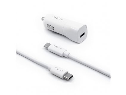 Adaptér do auta FIXED USB-C PD 18W + USB-C kabel 1m - bílý