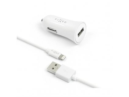 Adaptér do auta FIXED 1x USB, 2,4A + Lightning kabel - bílý