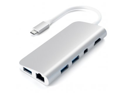 Satechi Aluminium Type-C Multimedia Adapter (HDMI 4K,1x USB-C,Ethernet,1x USB 3.0,MicroSD,MiniDP) - Silver
