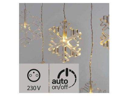 Vánoční osvětlení EMOS 8 LED vánoční závěs, vločky, 80cm, venkovní, teplá bílá, časovač