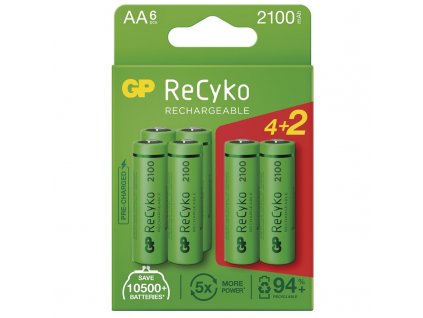 Baterie nabíjecí GP ReCyko 2100 AA (HR6), B2121V, sada 6 ks