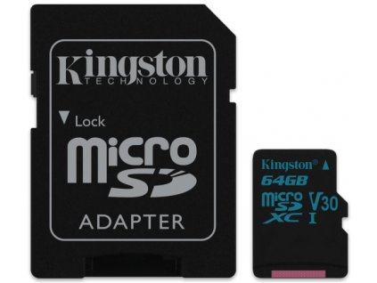 Paměťová karta Kingston Canvas Go! MicroSDXC 64GB UHS-I U3 (90R/45W) + adapter