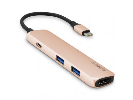 USB Hub Epico USB-C/4K HDMI, USB-C 3.0 PD 60W, 2x USB - zlatý