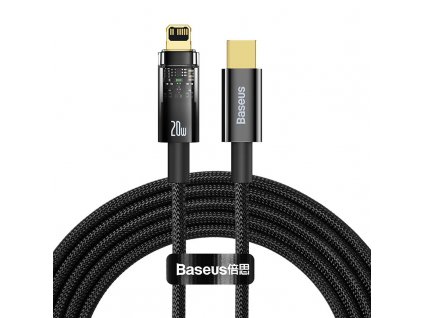 Kabel Baseus Explorer Series USB-C/Lightning s inteligentním vypnutím 20 W, 2m - černý