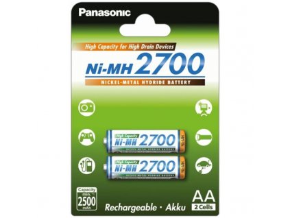 Baterie nabíjecí Panasonic AA, HR06, 2700mAh, Ni-MH, blistr 2ks