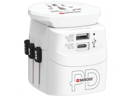 Cestovní adaptér SKROSS PRO Light USB AC30PD World, 7A max., USB A+C, PD 30W, UK+USA+Austrálie/Čína