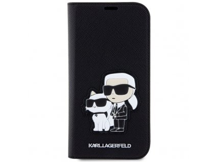 Pouzdro na mobil flipové Karl Lagerfeld PU Saffiano Karl and Choupette NFT na Apple iPhone 14 - černé
