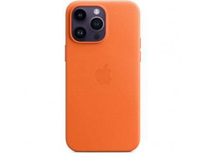 Kryt na mobil Apple Leather Case s MagSafe pro iPhone 14 Pro Max - oranžový