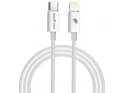 Kabel RhinoTech USB-C/Lightning, 1 m, opletený - bílý