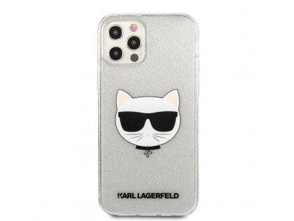 Kryt na mobil Karl Lagerfeld Choupette Head Glitter na Apple iPhone 12 Pro Max - stříbrný