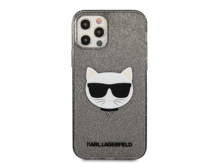 Kryt na mobil Karl Lagerfeld Choupette Head Glitter na Apple iPhone 12/12 Pro - černý