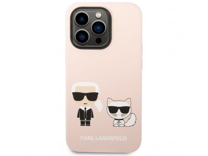 Kryt na mobil Karl Lagerfeld and Choupette Liquid Silicone na Apple iPhone 14 Pro - růžový