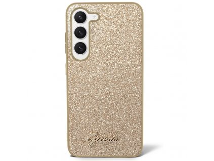 Kryt na mobil Guess Glitter Flakes Metal Logo na Samsung Galaxy S23 - zlatý