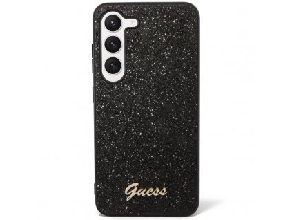 Kryt na mobil Guess Glitter Flakes Metal Logo na Samsung Galaxy S23 - černý