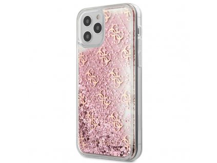 Kryt na mobil Guess 4G Liquid Glitter na Apple iPhone 12/12 Pro - růžový