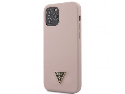 Kryt na mobil Guess Silicone Metal Triangle na Apple iPhone 12/12 Pro - růžový
