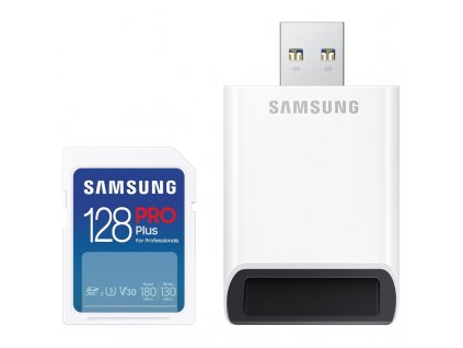 Paměťová karta Samsung SDXC PRO+ 128GB UHS-I U3 (180R/130W) + USB adaptér
