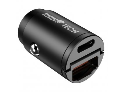 Adaptér do auta RhinoTech MINI, USB-C + USB-A 30W - černý