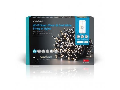 Vánoční osvětlení Nedis SmartLife LED, Wi-Fi, Teplá až studená bílá, 400 LED, 20 m, Android / IOS