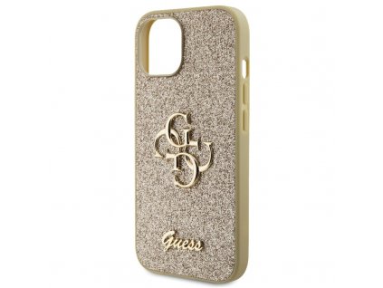 Kryt na mobil Guess Fixed Glitter 4G Metal Logo na Apple iPhone 15 - zlatý