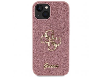 Kryt na mobil Guess Fixed Glitter 4G Metal Logo na Apple iPhone 15 - růžový
